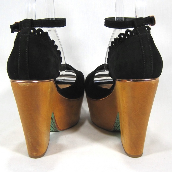 Topshop Black Suede Wooden Platform Heels Sz: 8M - Picture 4 of 8